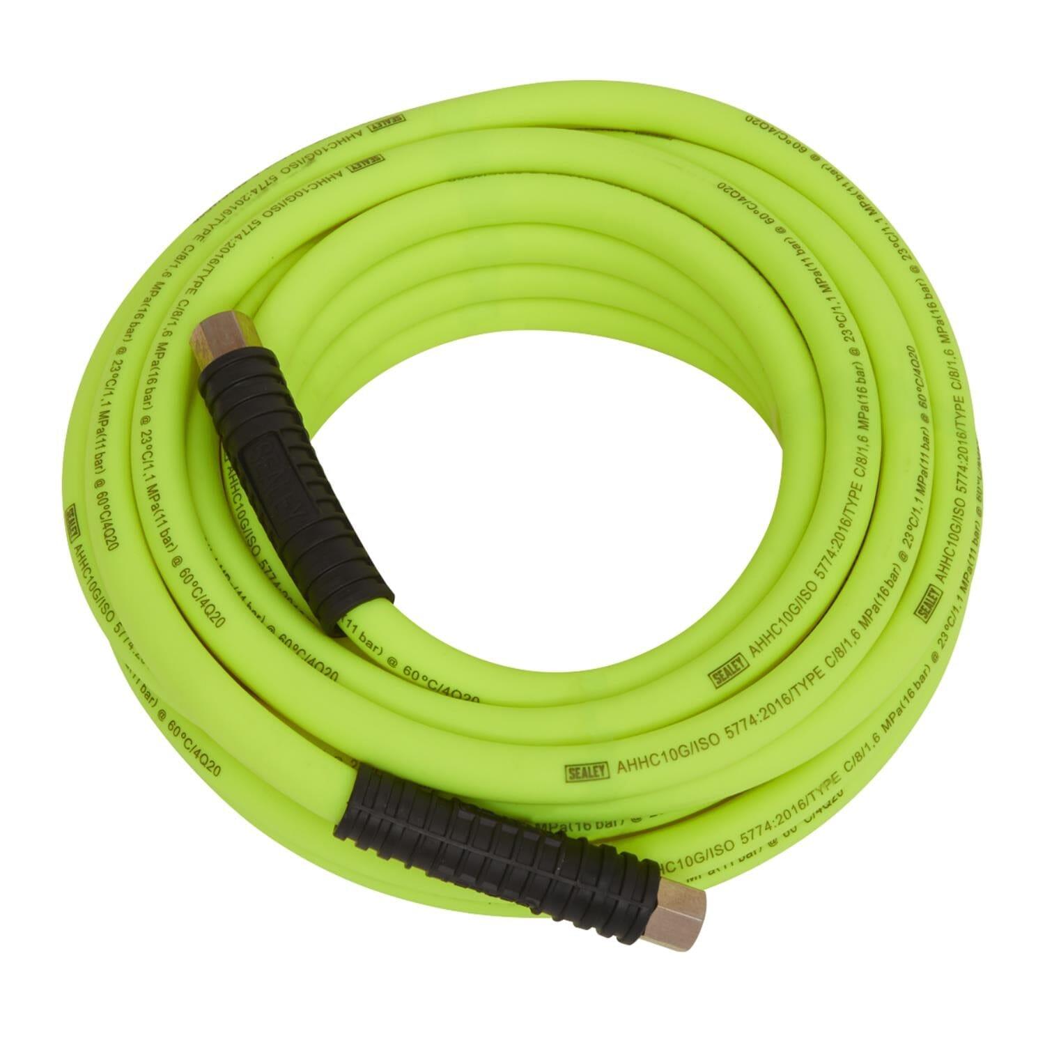 Sealey Air Hose 10m x 8mm Hybrid High-Visibility with 1/4" BSP Unions AHHC10G - Tools 2U Direct SW