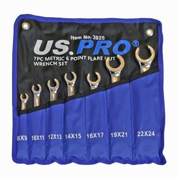 US PRO Tools 7 Piece Metric 6 Point Flare Nut Spanner Wrench Set 8 - 24mm 3925 - Tools 2U Direct SW
