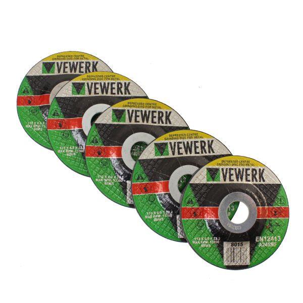 VEWERK by BERGEN 4 1/2" Metal Grinding Disc 115mm x 6mm x 22.2mm 5pk B8015 - Tools 2U Direct SW