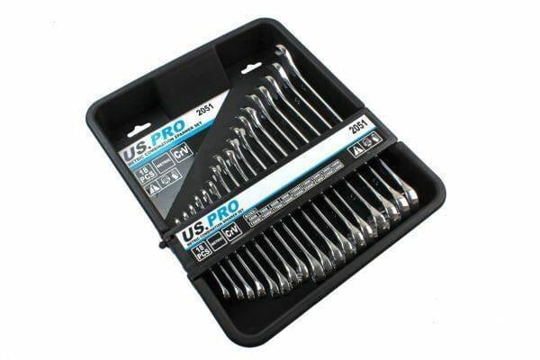 US PRO 18pc Metric Combination Spanner Wrench Set 6mm to 24mm 2051 - Tools 2U Direct SW