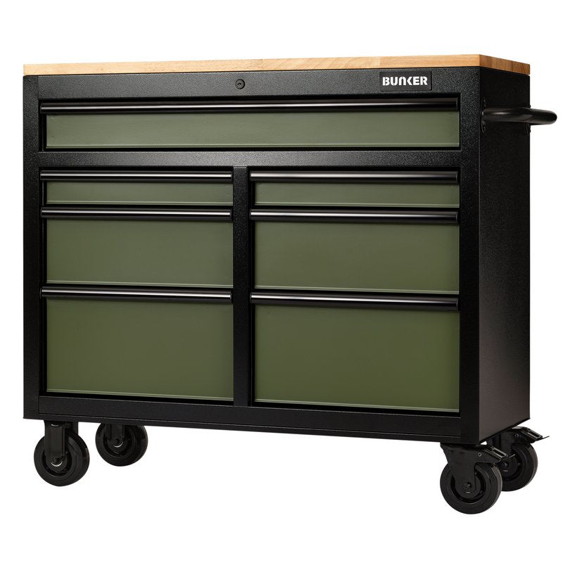 BUNKER® 7 Drawer Workbench Roller Tool Cabinet, 41", Green 08221