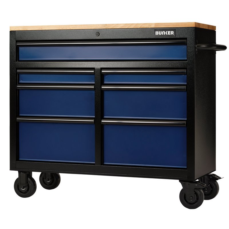 BUNKER® 7 Drawer Workbench Roller Tool Cabinet, 41", Blue 08222