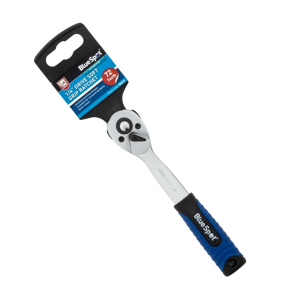 Bluespot 1/4" DR Soft Grip Ratchet, 72 Teeth, Quick Release 02010