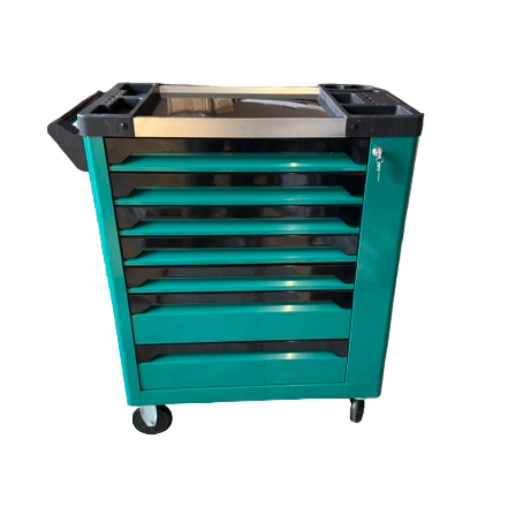 7 Drawer Caster Mounted Roller Tool Chest Cabinet with 6 Drawers of Tools - Green