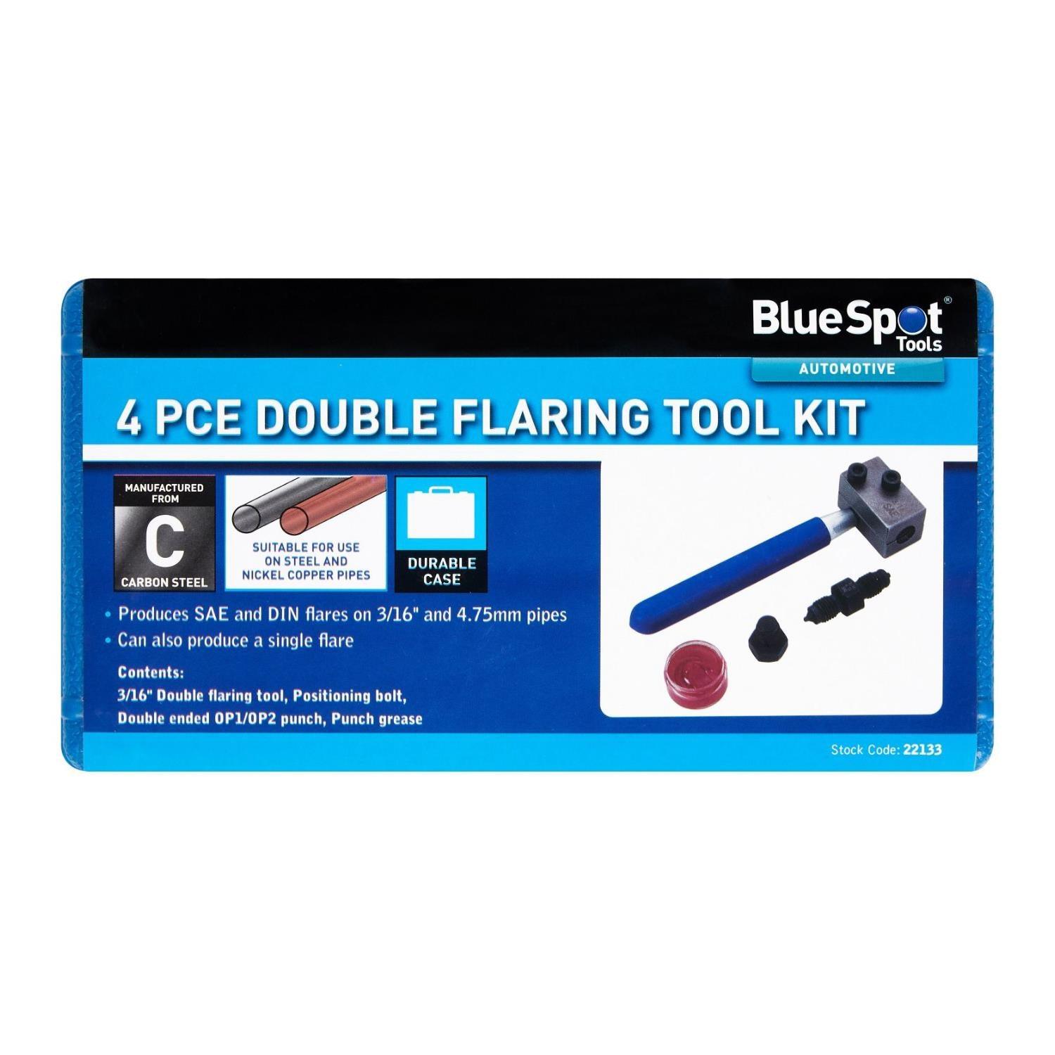 BlueSpot 4pc Double Car Brake Pipe Flaring Flare Tool Kit 3/16" SAE 22133 - Tools 2U Direct SW