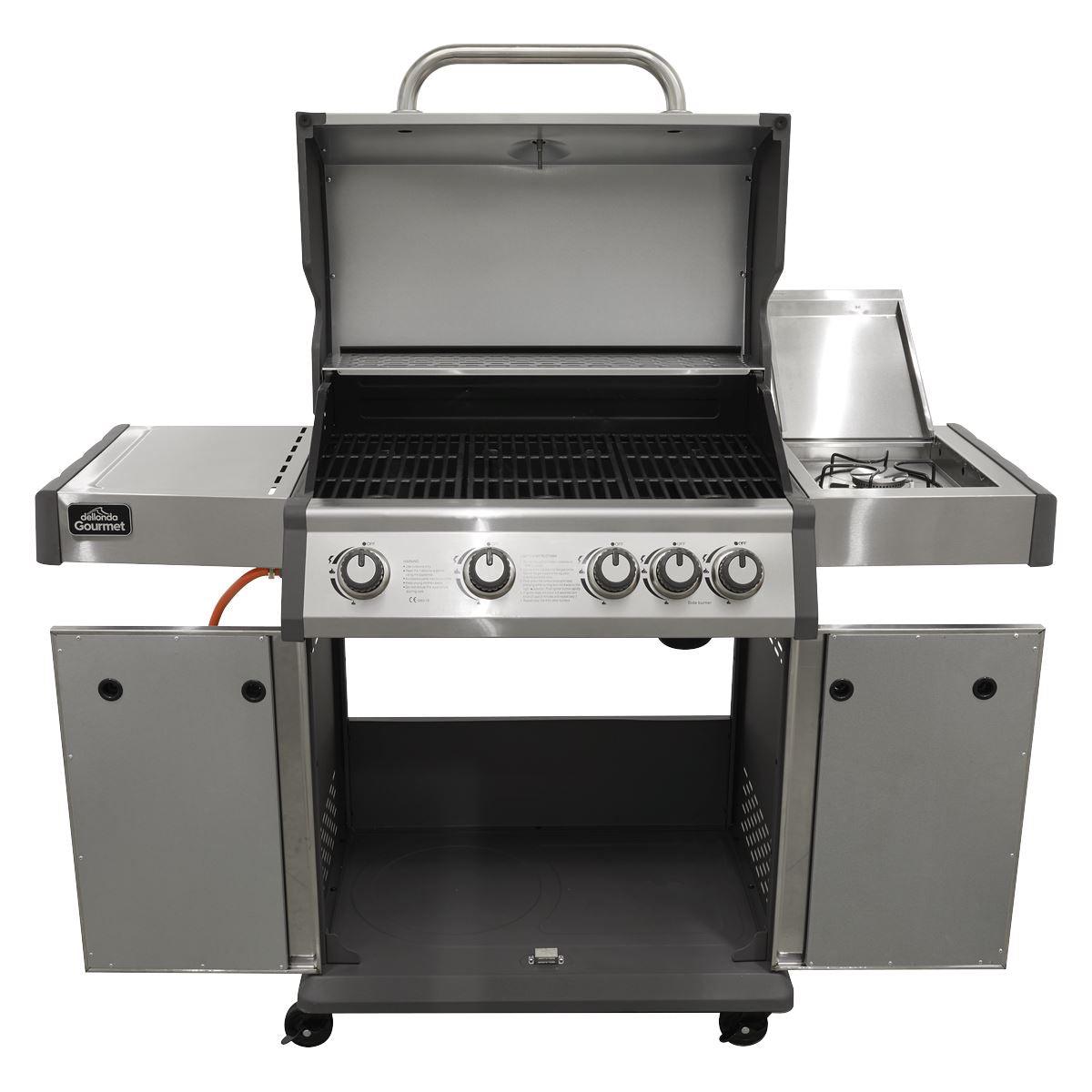 Dellonda 4+1 Burner Deluxe Gas BBQ Grill, Stainless Steel, Side Burner, Ignition DG17 - Tools 2U Direct SW