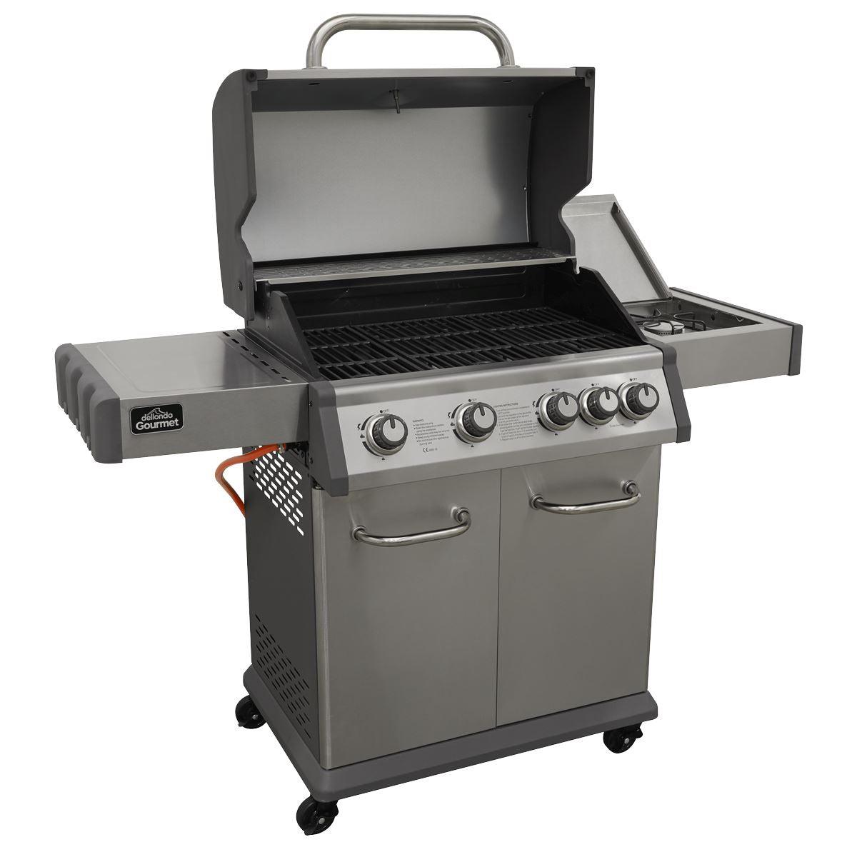 Dellonda 4+1 Burner Deluxe Gas BBQ Grill, Stainless Steel, Side Burner, Ignition DG17 - Tools 2U Direct SW