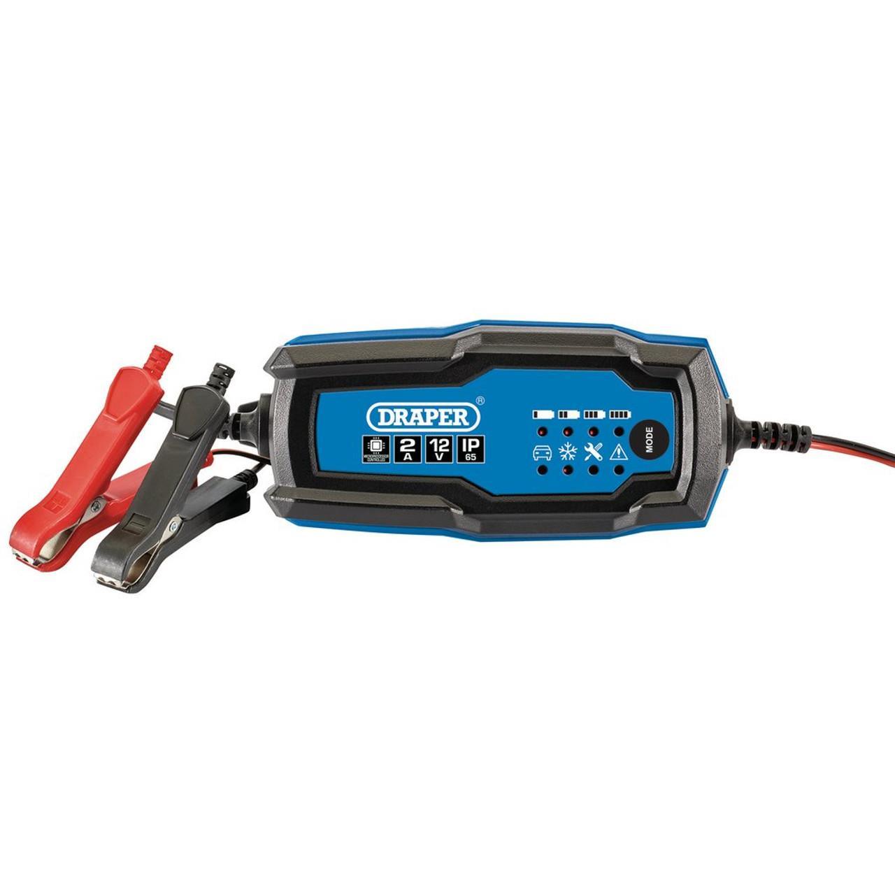 Draper 12V Smart Charger and Battery Maintainer, 2A, Blue and Black 53488 - Tools 2U Direct SW