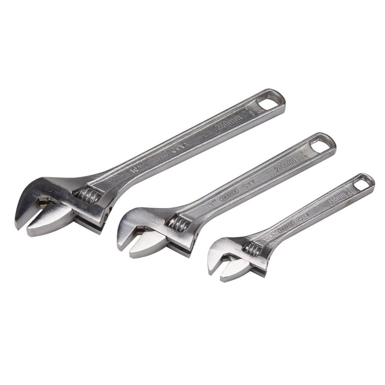 Draper 3 Piece Adjustable Wrench Set 150, 200, 250mm 70409 - Tools 2U Direct SW