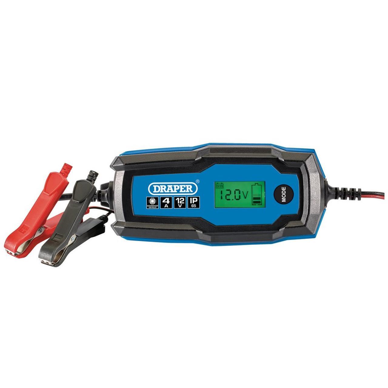 Draper 6V/12V Smart Charger and Battery Maintainer, 4A, Blue and Black 53489 - Tools 2U Direct SW