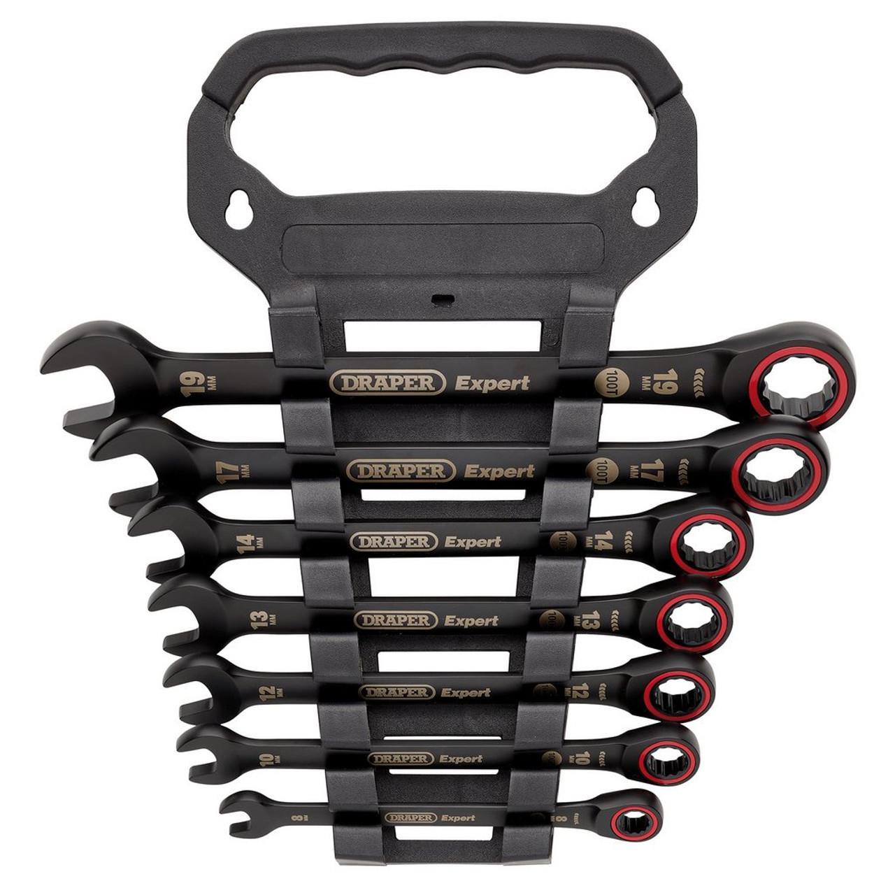 Draper Expert 7 Piece HI-TORQ Metric Ratchet Combination Spanner Set 8 - 19mm Black 100T 03895 - Tools 2U Direct SW