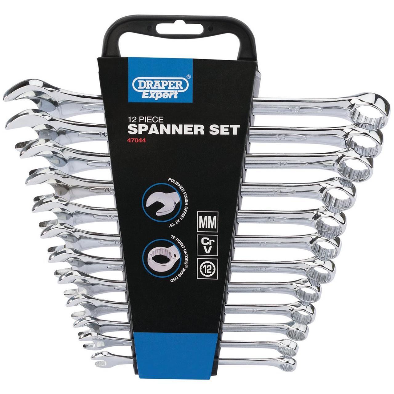 Draper Expert HI-TORQ 12 Piece Metric Combination Spanner Set 8 - 19mm 47044 - Tools 2U Direct SW