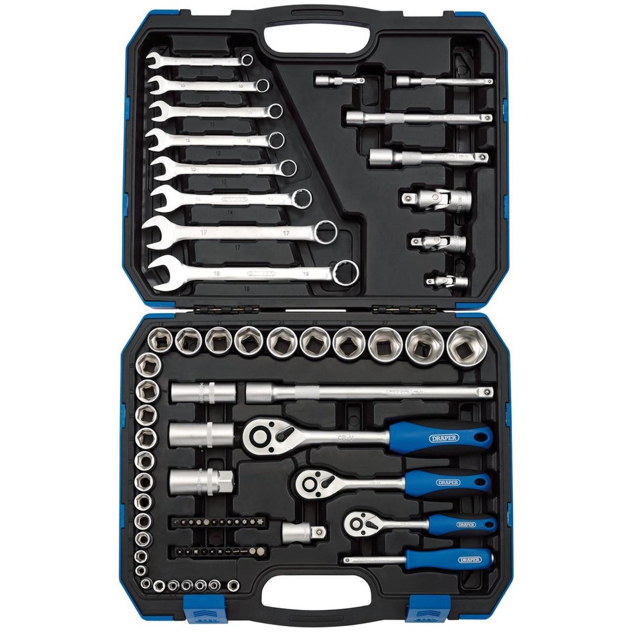 Draper Tools 1/4" 3/8" 1/2" Drive Ratchet Socket & Wrench Spanner Set Kit 16364 - Tools 2U Direct SW