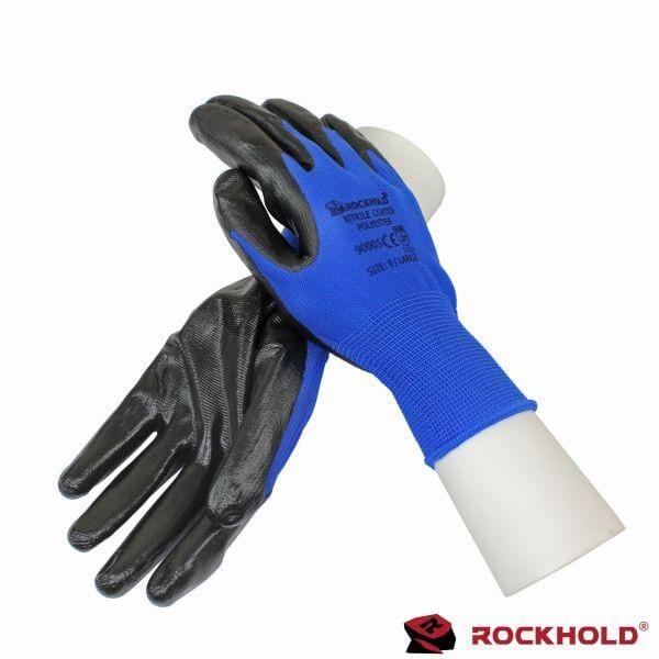 ROCKHOLD 12 Pairs Nitrile Coated Gloves Size 9/L Hard Wearing 90005 - Tools 2U Direct SW