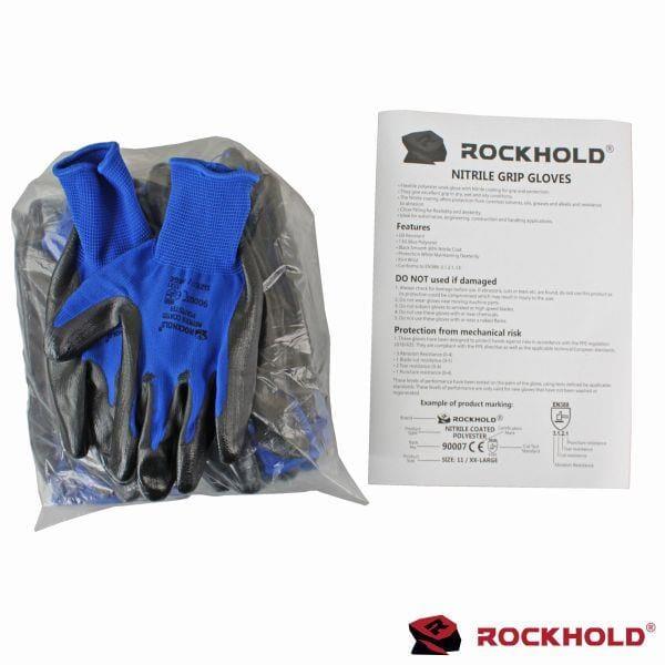 ROCKHOLD 12 Pairs Nitrile Coated Gloves Size 9/L Hard Wearing 90005 - Tools 2U Direct SW