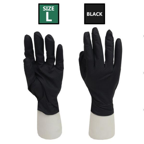 ROCKHOLD Large Nitrile Diamond Grip Gloves Heavy Duty Disposable Latex Free Black x100 - Tools 2U Direct SW