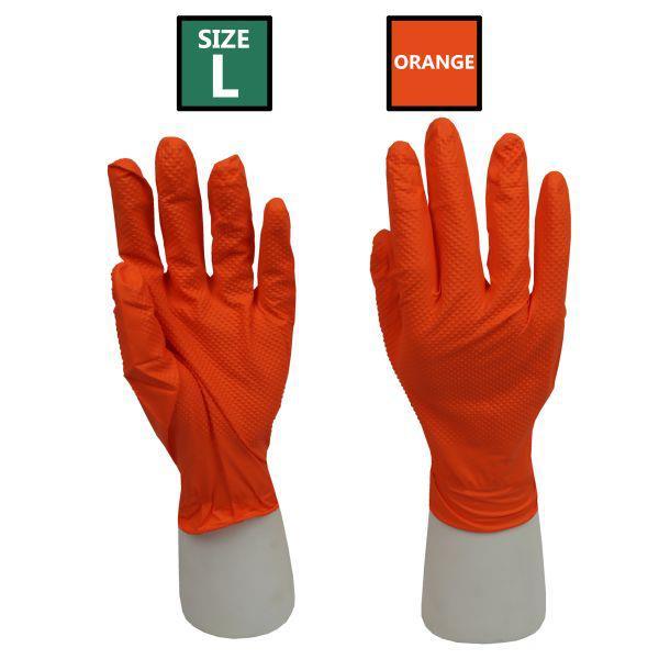 ROCKHOLD Large Nitrile Diamond Grip Gloves Heavy Duty Disposable Latex Free Orange x100 - Tools 2U Direct SW