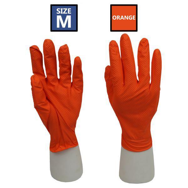 ROCKHOLD Medium Nitrile Diamond Grip Gloves Heavy Duty Disposable Latex Free Orange x100 - Tools 2U Direct SW