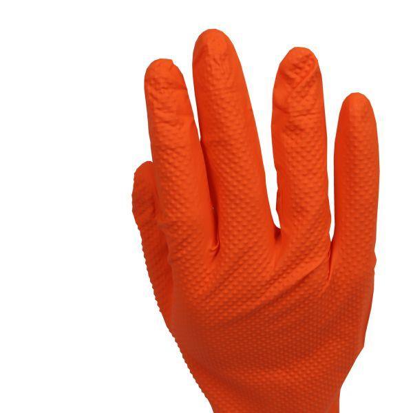 ROCKHOLD Medium Nitrile Diamond Grip Gloves Heavy Duty Disposable Latex Free Orange x100 - Tools 2U Direct SW