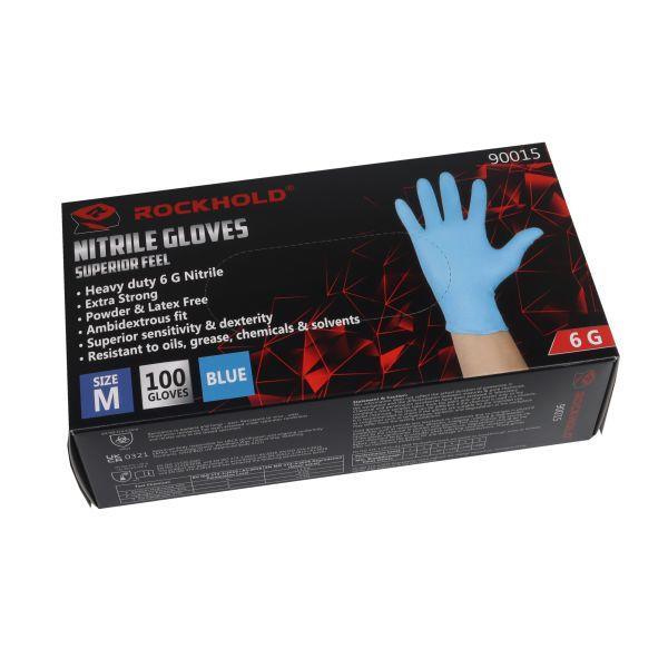 ROCKHOLD Medium Nitrile Disposable Gloves Heavy Duty Latex Free Blue x100 - Tools 2U Direct SW