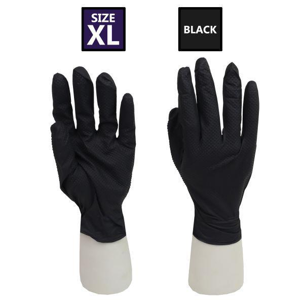 ROCKHOLD X-Large Nitrile Diamond Grip Gloves Heavy Duty Disposable Latex Free Black x100 - Tools 2U Direct SW