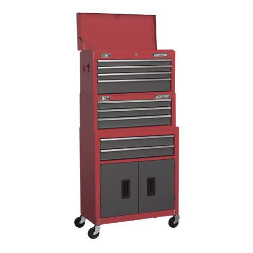 Sealey American Pro Topchest, Mid-Box & Rollcab 9 Drawer Stack - Red/Grey AP2200BBSTACK - Tools 2U Direct SW