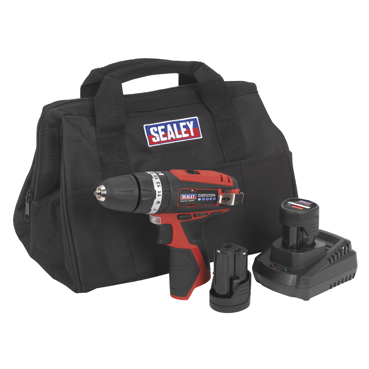 Sealey Combi Drill Kit Ø10mm 12V SV12 Series - 2 Batteries + Charger CP1201KIT - Tools 2U Direct SW