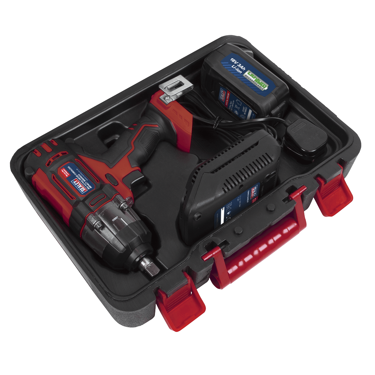 Sealey Cordless Impact Wrench 18V 3Ah Lithium-ion 1/2"Sq Drive With Battery and Charger CP400LI - Red Or Green - Tools 2U Direct SW