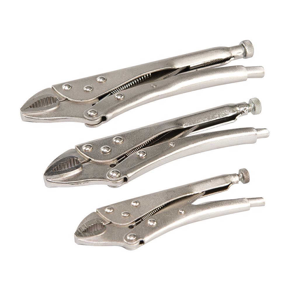 Silverline 3pce Set Nickel Plated Self-Locking Pliers Serrated Jaws - PL109 - Tools 2U Direct SW