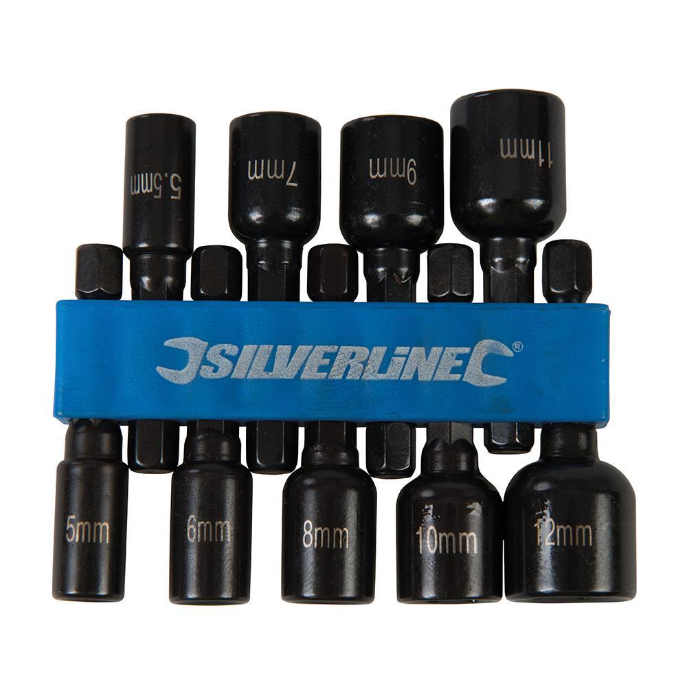 Silverline Magnetic Nut Socket Driver Set 5mm - 12mm Metric For Impact Drill 855189 - Tools 2U Direct SW