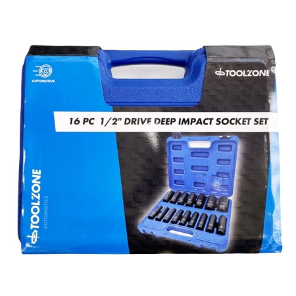 Toolzone 16PC 1/2" DR 6 Point Deep Impact Socket Set 10 - 32mm SS244 - Tools 2U Direct SW