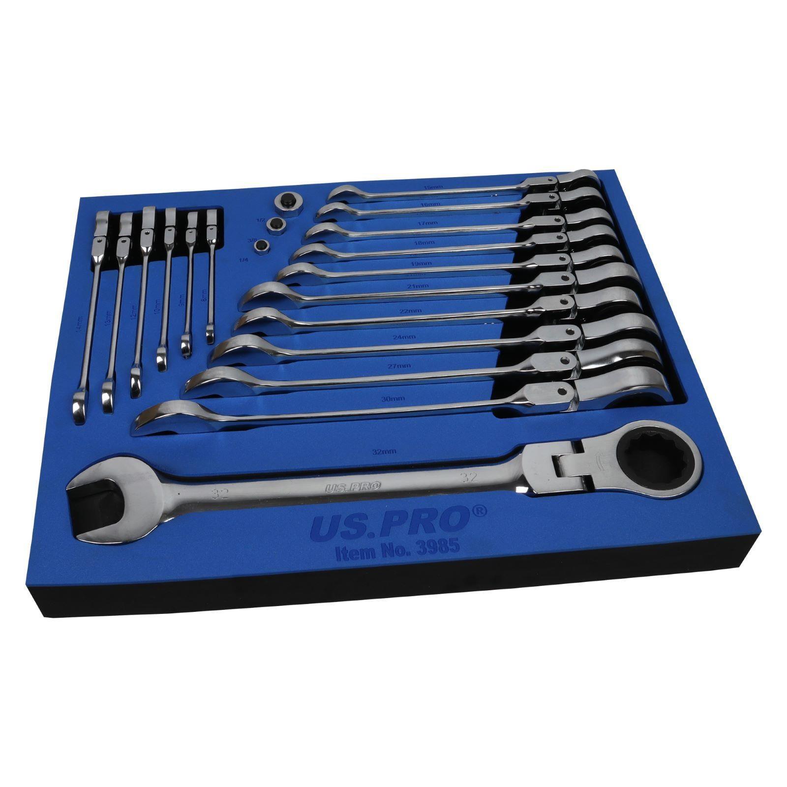 US PRO 20pc Metric Flex Gear Ratchet Combination Spanner Wrench Set 8 - 32mm 3985 - Tools 2U Direct SW