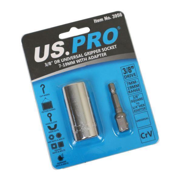 US PRO 3/8" DR Multi Fit Universal Gripper Socket 7-19mm & Adapter 3956 - Tools 2U Direct SW