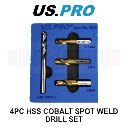 US PRO 4PC HSS Cobalt Spot Weld Drill Set 6.5mm 8mm 10mm & 8mm 2646 - Tools 2U Direct SW