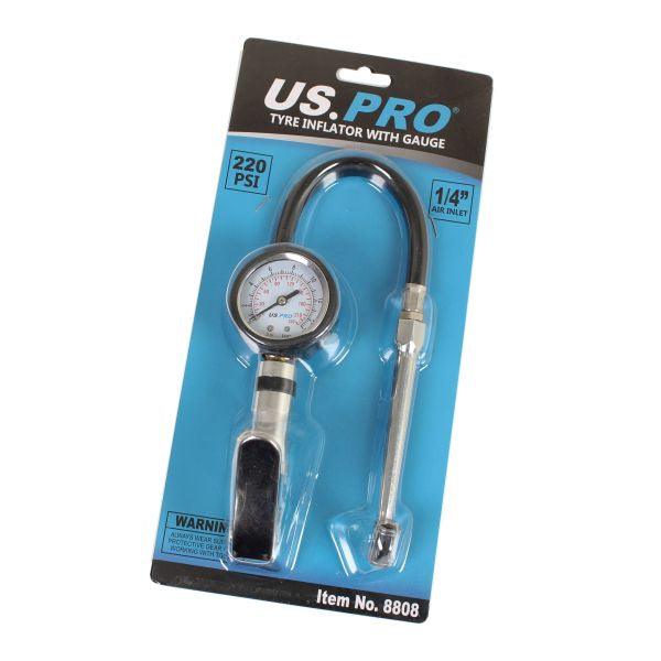 US PRO Compact Air Tyre Inflator with Dial Gauge Cars, Motorcycles 8808 - Tools 2U Direct SW