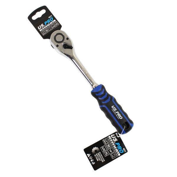 US PRO INDUSTRIAL 1/2" DR 90T Ratchet With Straight Handle With Grip 4217 - Tools 2U Direct SW