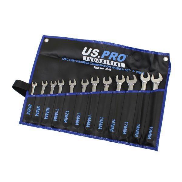 US PRO INDUSTRIAL 12pc Grip Grabber Combination Spanner, Wrench set 8-19mm 3945 - Tools 2U Direct SW