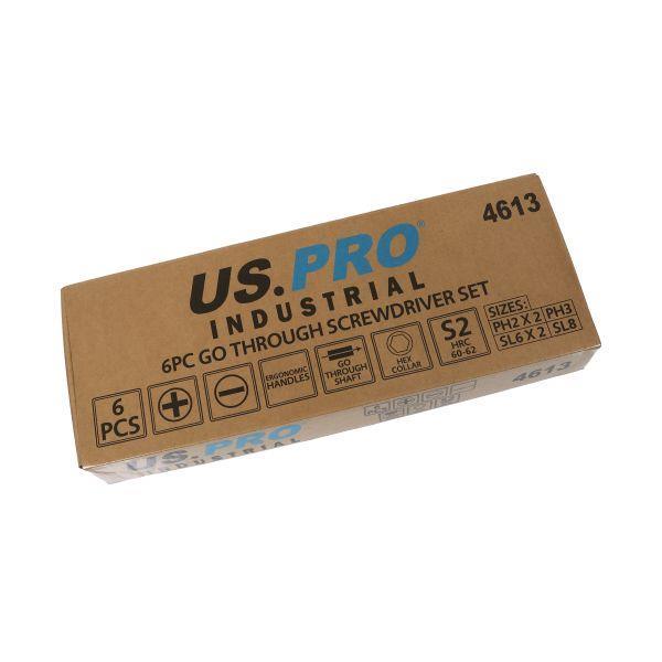 US PRO INDUSTRIAL 6PC Go Through Screwdriver Set - PH2 PH3 SL6 SL8 4613 - Tools 2U Direct SW