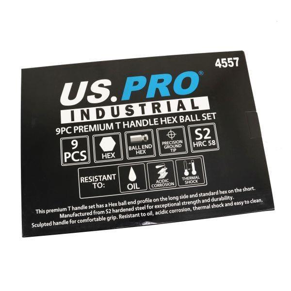 US PRO INDUSTRIAL 9pc Premium T-Handle Hex Allen key Set, Ball End Keys 4557 - Tools 2U Direct SW