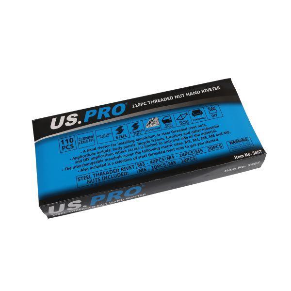 US PRO Tools 110pc Threaded Nut Hand Riveter M3, M4, M5, M6, M8 5467 - Tools 2U Direct SW