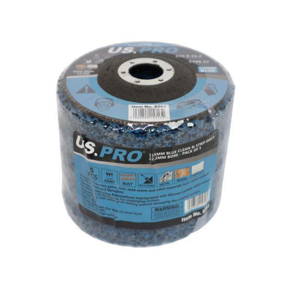 US PRO Tools 115MM Blue Clean & Strip Discs 22.2MM Bore - Pack Of 5 8261 - Tools 2U Direct SW