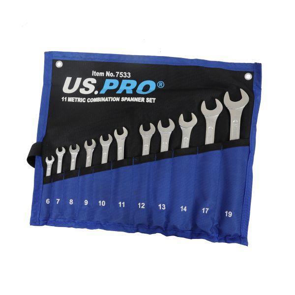 US PRO Tools 11PC Metric Combination Spanner Wrench Set 6-14, 17, 19MM 7533 - Tools 2U Direct SW