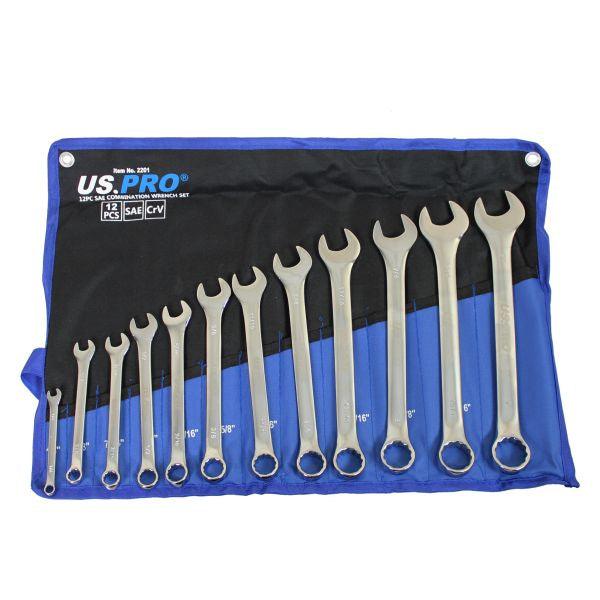 US PRO Tools 12pc SAE / AF Imperial Combination Spanner Wrench Set 1/4 - 1" 2201 - Tools 2U Direct SW