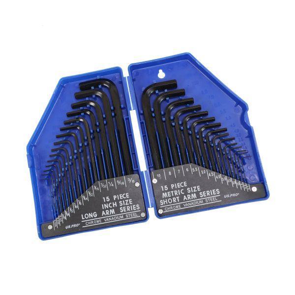 US PRO Tools 30PC Metric And Imperial Hex Allen Key Set 0.7-10mm 0.028-3/8 - 1631 - Tools 2U Direct SW