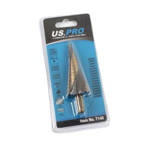 US PRO Tools 4 - 32mm HSS-G+ Step Drill Spiral Step Cone 7140 - Tools 2U Direct SW