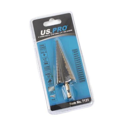 US PRO Tools 4 - 32mm HSS-G+ Step Drill Step Cone 1/4" Hex Shank 7131 - Tools 2U Direct SW