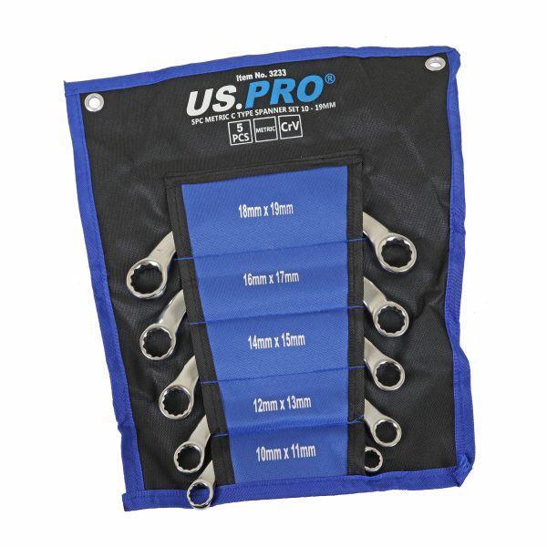 US PRO Tools 5pc Metric C Type Spanner Set, Spanners 10 to 19mm 3233 - Tools 2U Direct SW