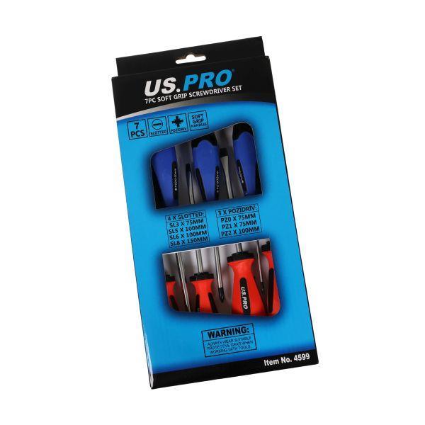 US PRO Tools 7PC Soft Grip Screwdriver Set- Pozi & Slotted 4599 - Tools 2U Direct SW