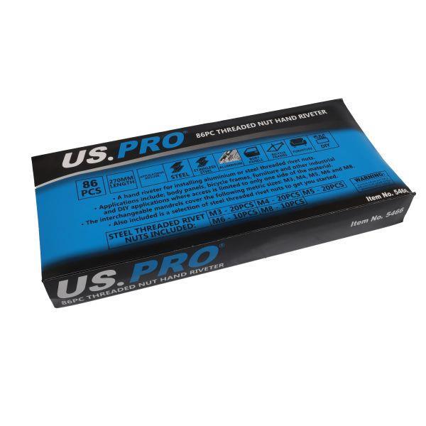 US PRO Tools 86pc Threaded Nut Hand Riveter M3, M4, M5, M6, M8 5466 - Tools 2U Direct SW