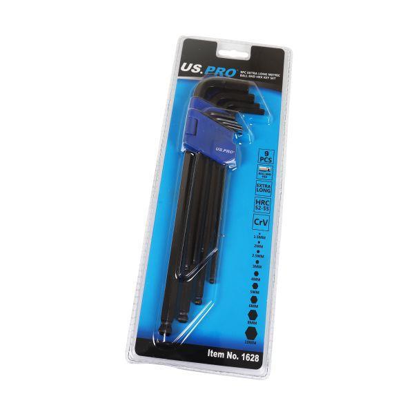 US PRO Tools 9 PC Extra Long Ball End Allen Hex Key Set Metric 1.5 - 10mm 1628 - Tools 2U Direct SW